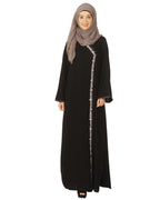 Black Abaya with Grey Thread Embroidery Black
