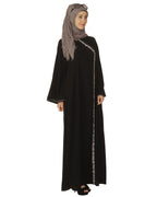 Black Abaya with Grey Thread Embroidery Black