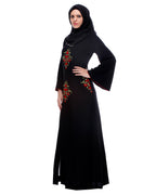 Black Abaya With Multi Coloured Thread Embroidery Black