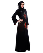 Black Abaya With Multi Coloured Thread Embroidery Black