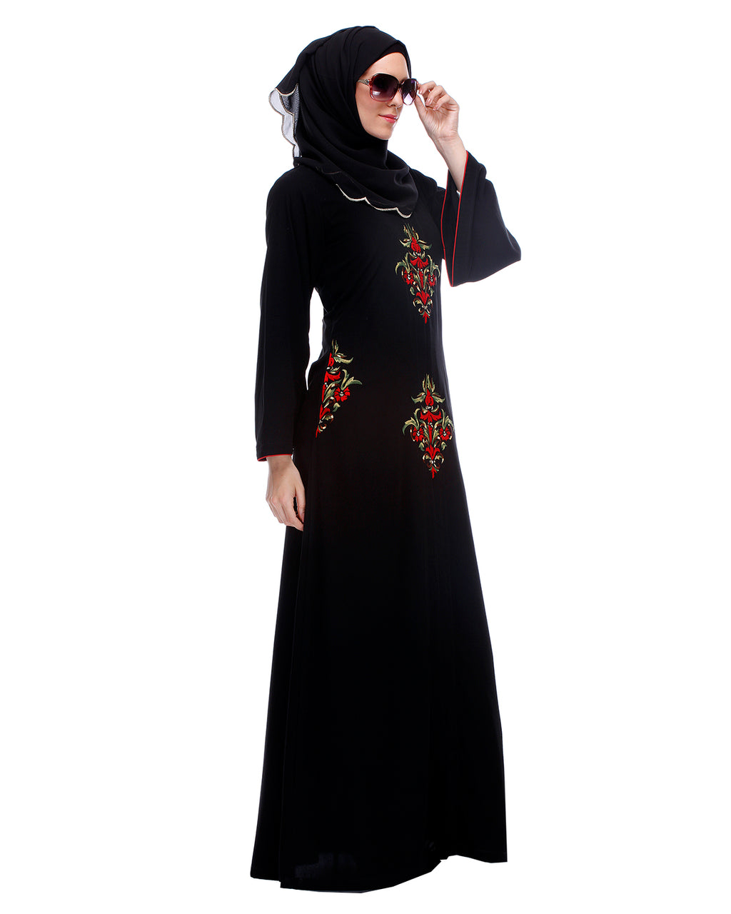 Black Abaya With Multi Coloured Thread Embroidery Black