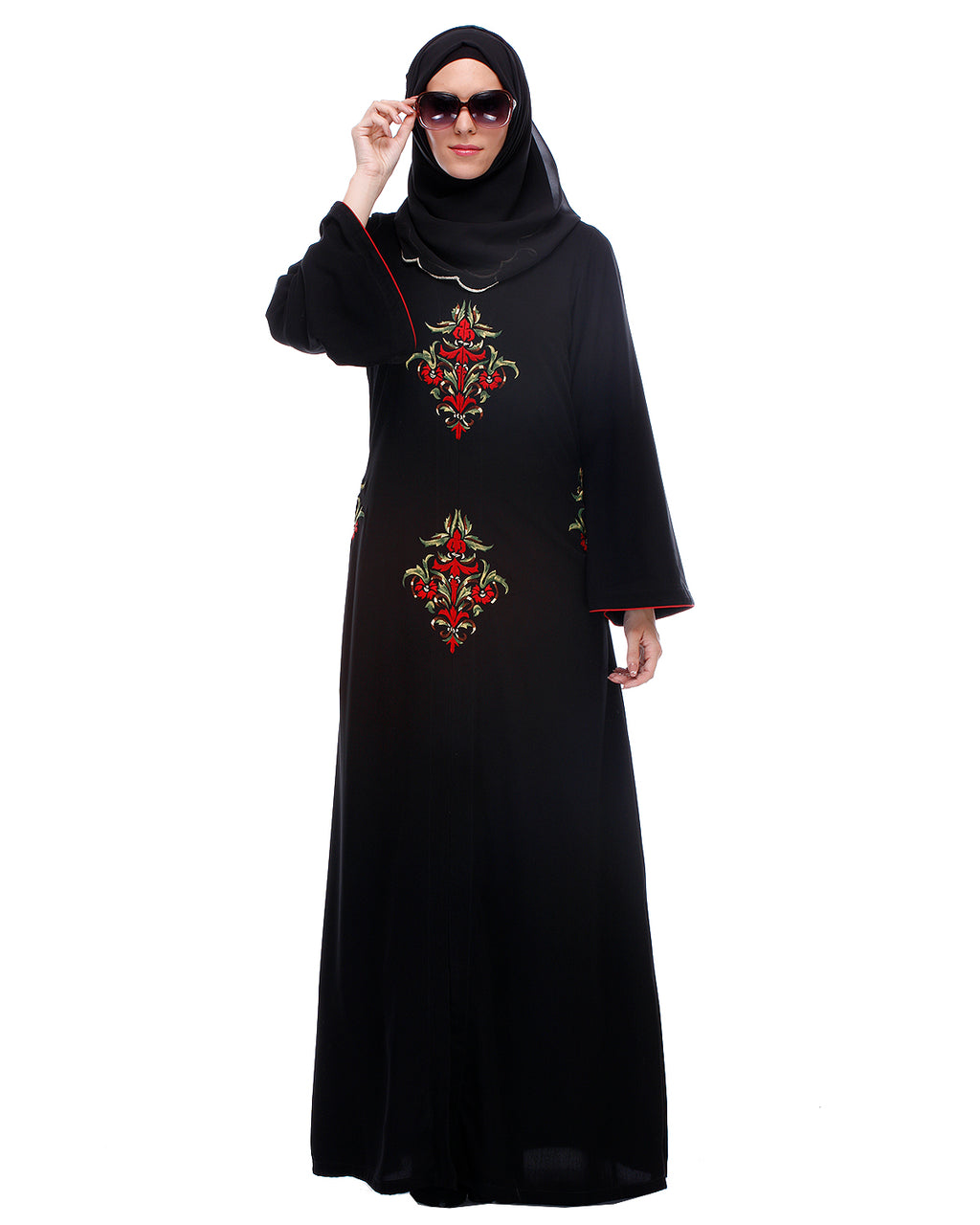 Black Abaya With Multi Coloured Thread Embroidery Black