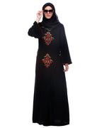 Black Abaya With Multi Coloured Thread Embroidery Black