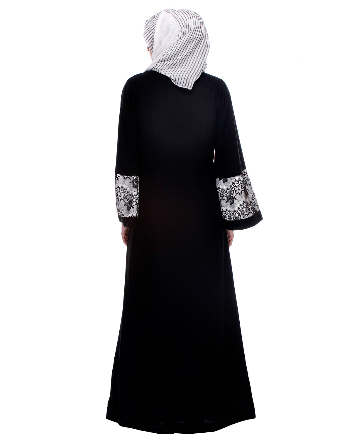 Black Abaya With Double Layer Laced Detailing