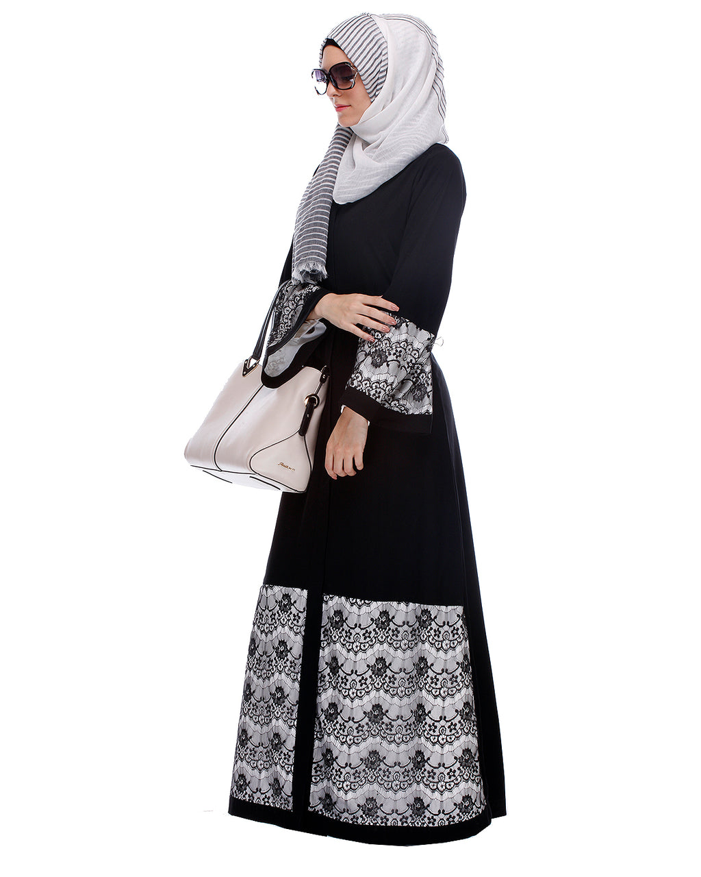 Black Abaya With Double Layer Laced Detailing