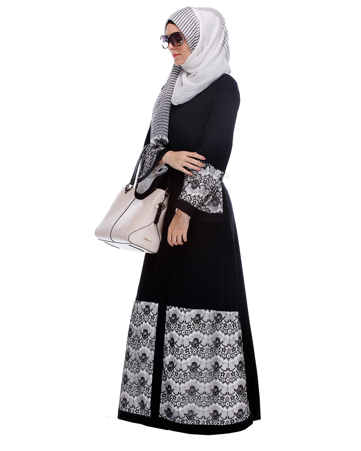 Black Abaya With Double Layer Laced Detailing