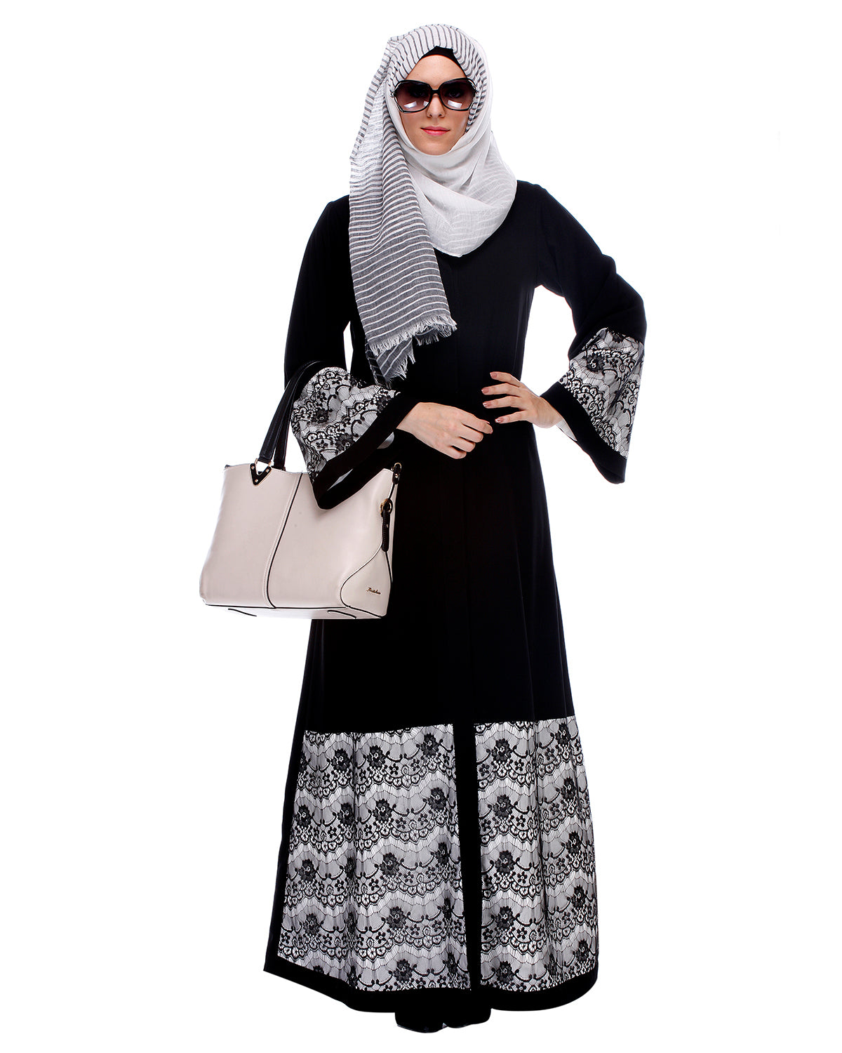 Black Abaya With Double Layer Laced Detailing Black