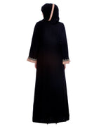 Black And Fawn Abaya With Gold Zari Embroidery