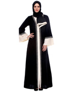 Black And Cream Abaya With Thread Embroidery Black