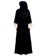 Black And Cream Abaya With Thread Embroidery Black