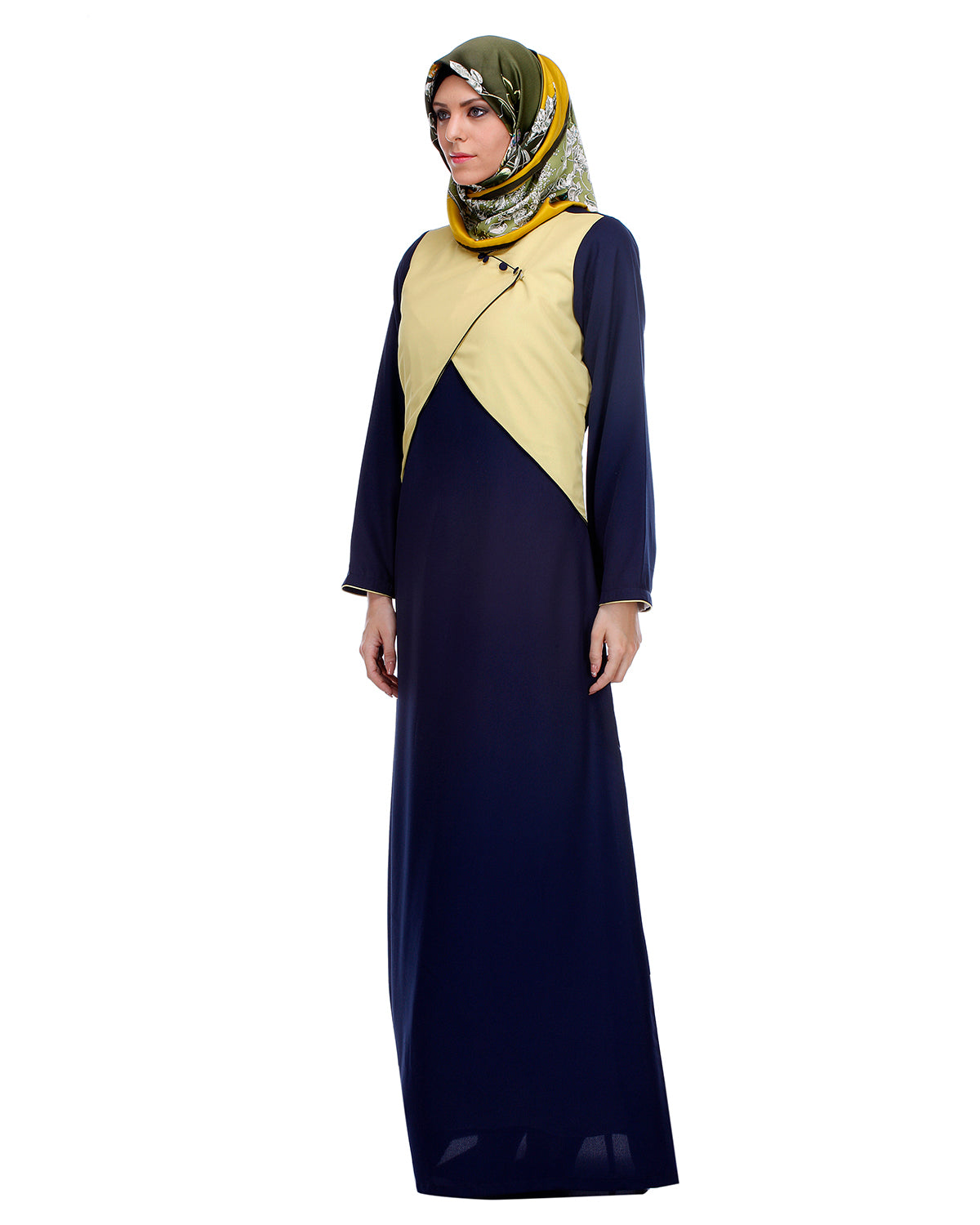 Overlapping Jacket Styled Yoke Blue Abaya Blue