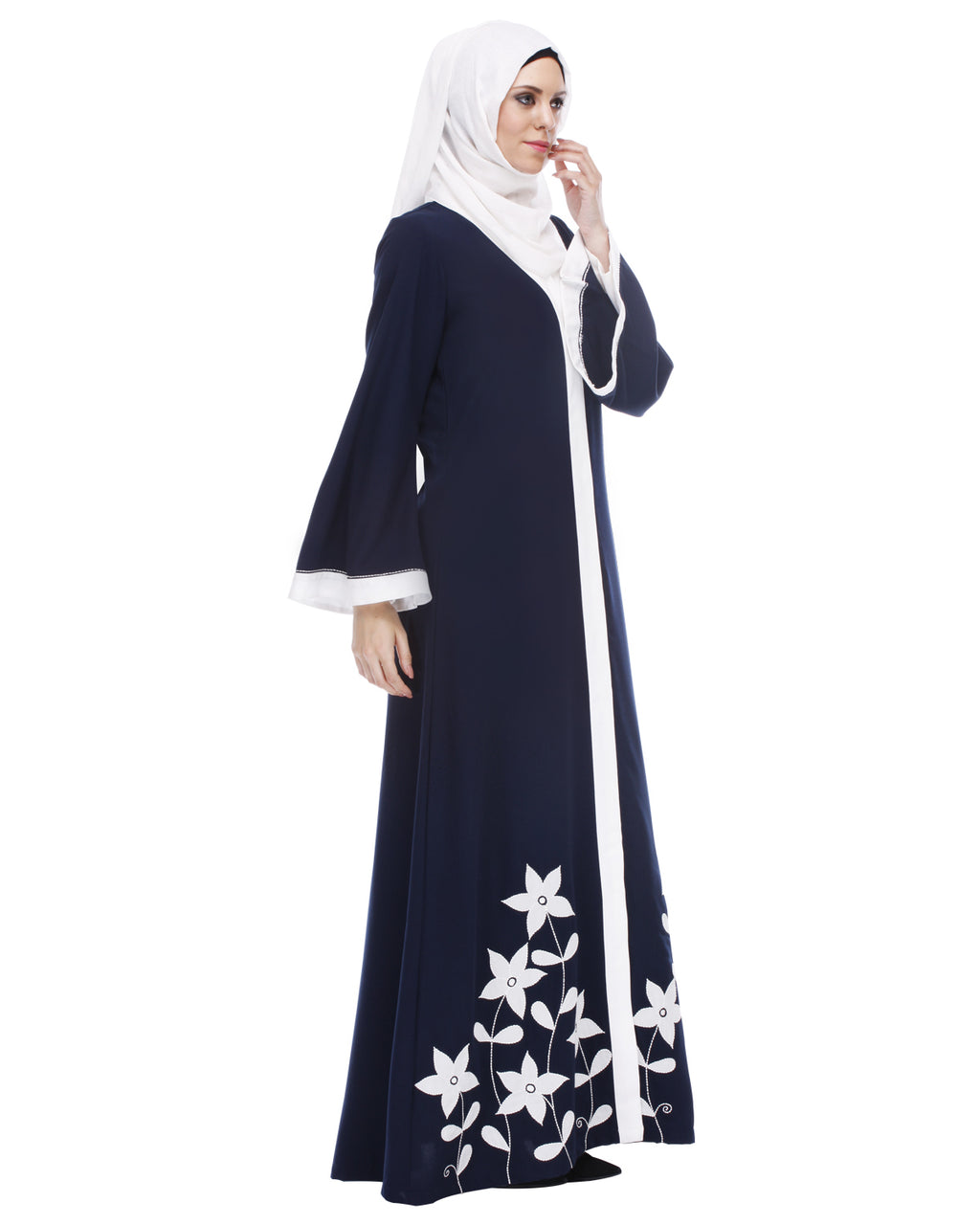 Abaya With Applique Embroidery Blue XS