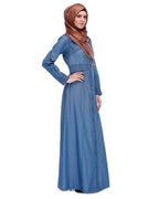 Light Blue Collared Denim Abaya Light Blue