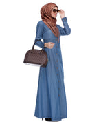 Light Blue Collared Denim Abaya Light Blue