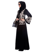 Black Abaya With Net Embroidered Sleeves Black