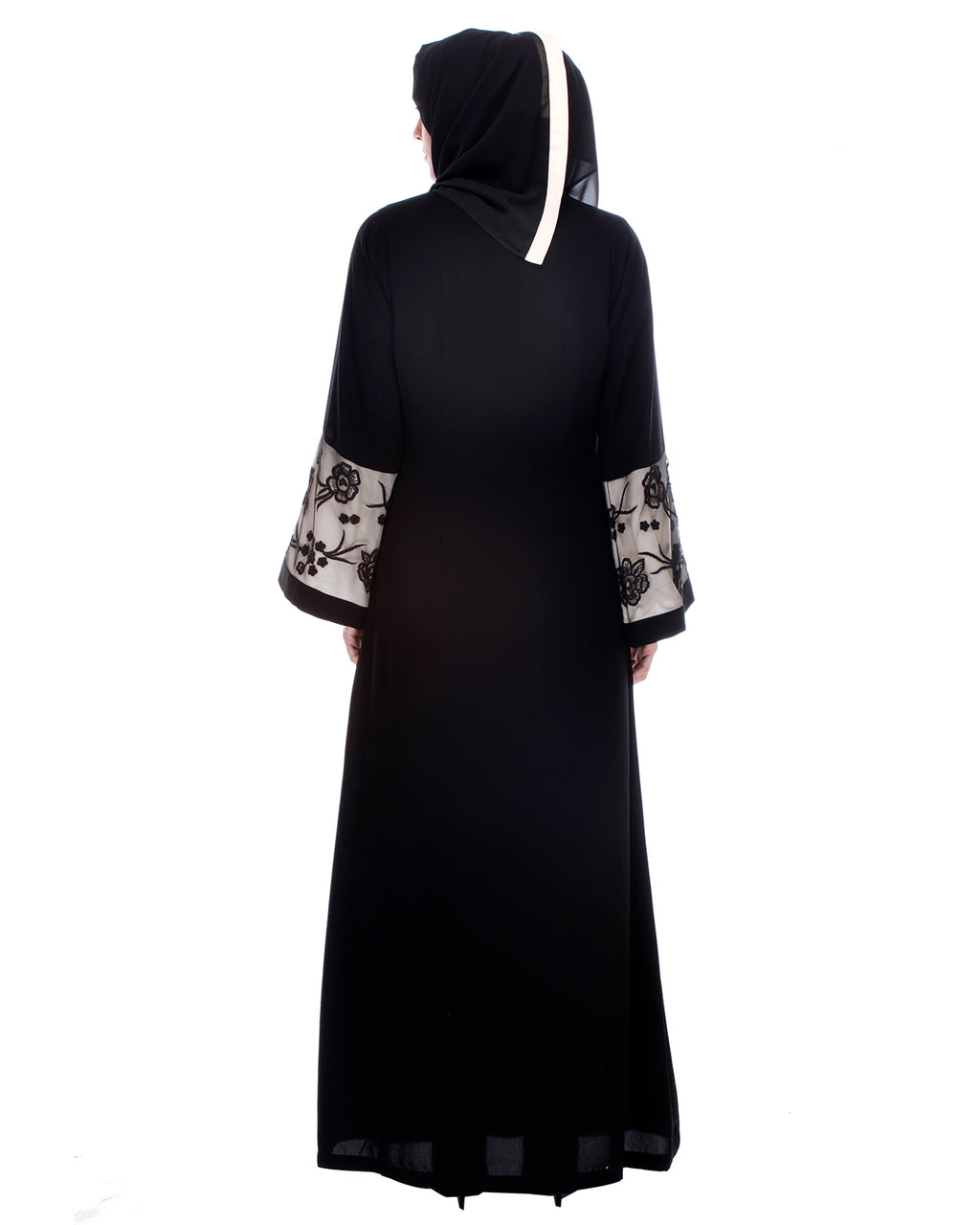 Black Abaya With Net Embroidered Sleeves Black