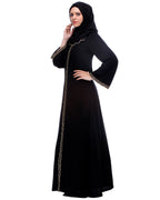 Classic Black Abaya With Golden Zari Embroidery Black