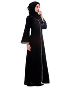 Classic Black Abaya With Golden Zari Embroidery Black