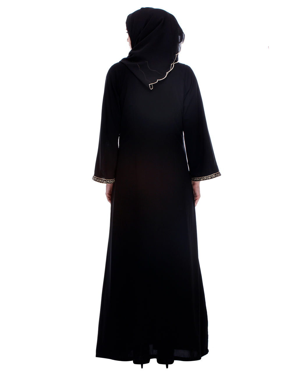 Classic Black Abaya With Golden Zari Embroidery Black