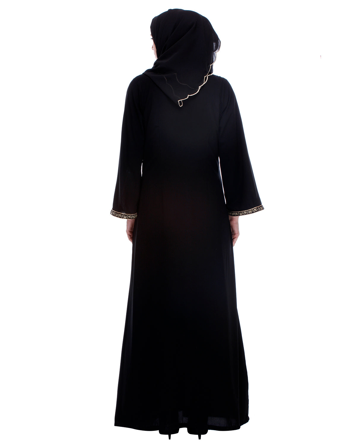 Classic Black Abaya With Golden Zari Embroidery Black
