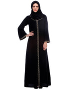 Classic Black Abaya With Golden Zari Embroidery Black