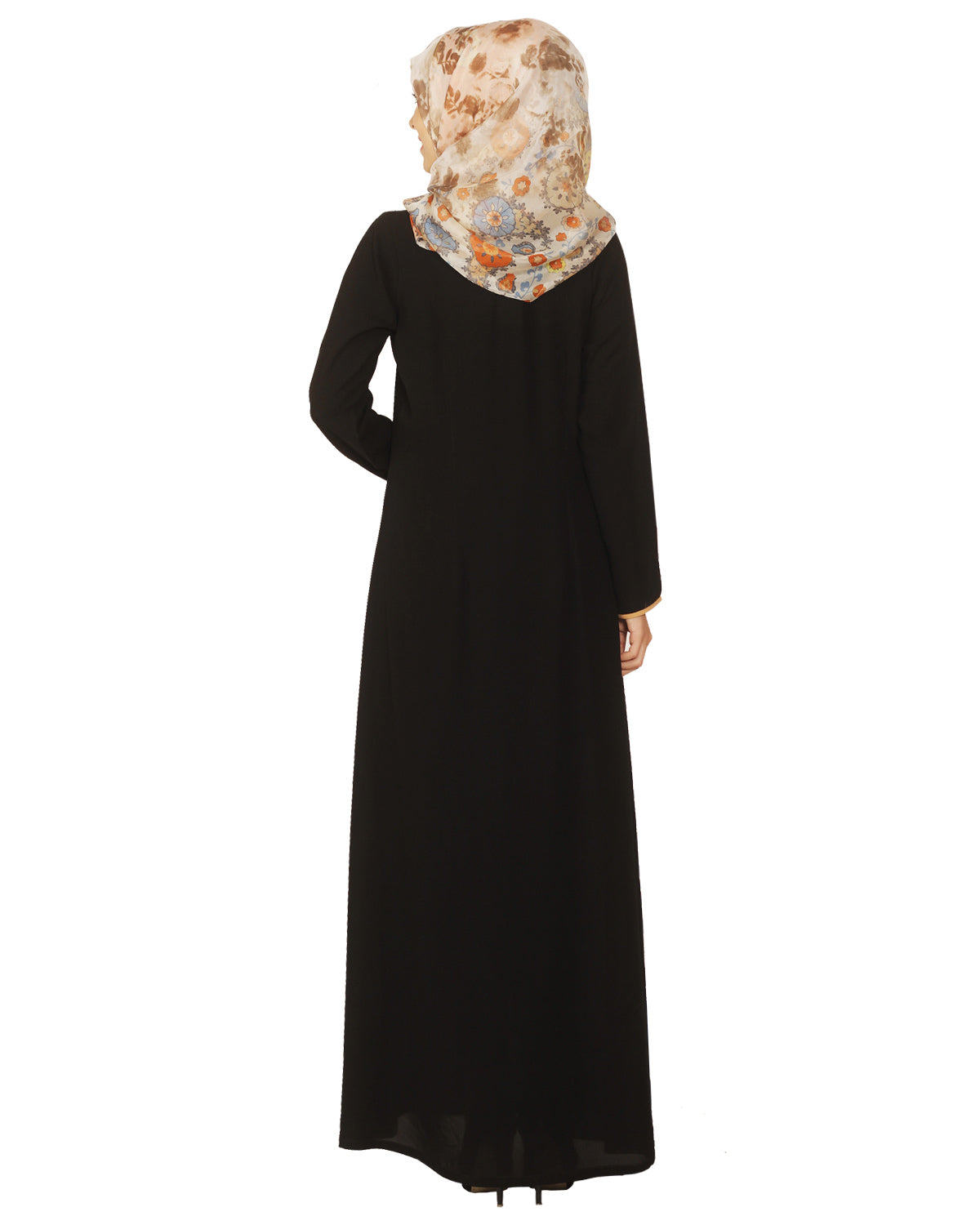 Classic Black Abaya with Beige Detailing Black