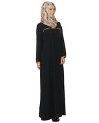 Classic Black Abaya with Beige Detailing Black
