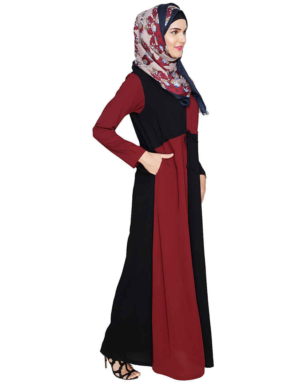 Colour Block Abaya Maroon