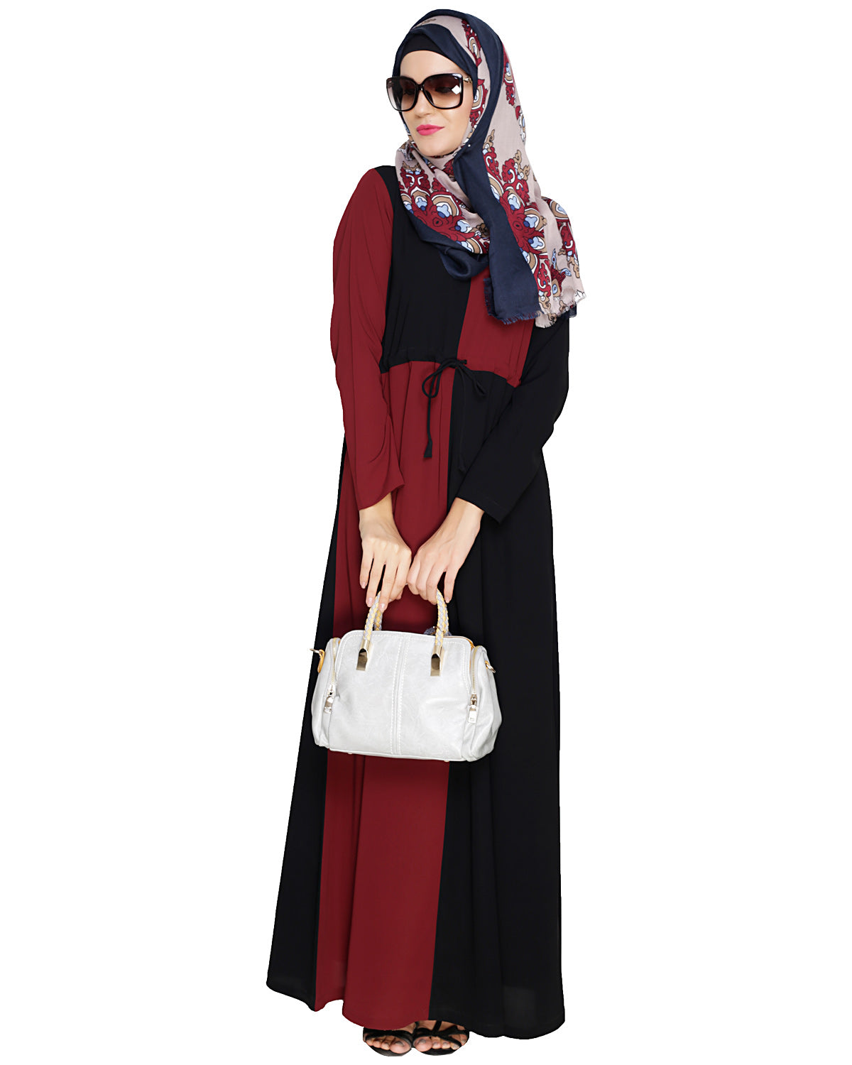 Colour Block Abaya Maroon