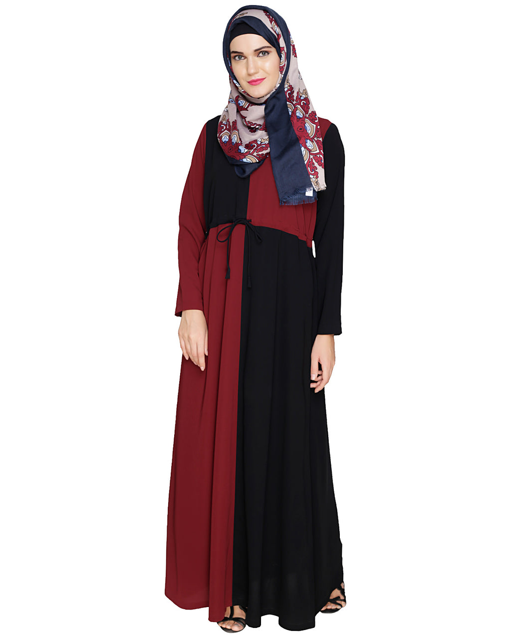 Colour Block Abaya Maroon