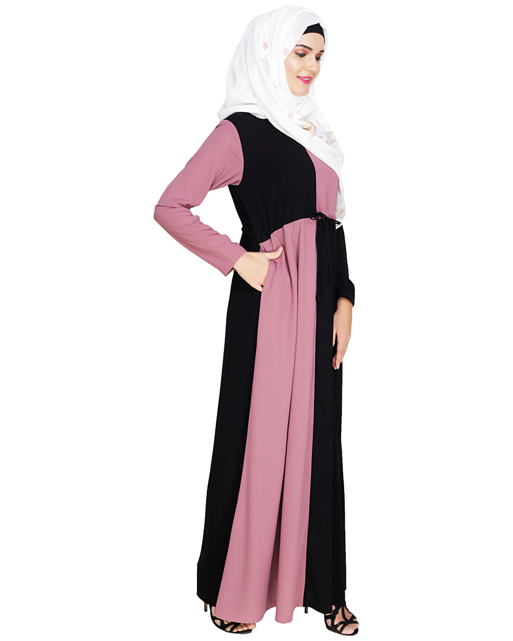 Colour Block Abaya Onion Pink