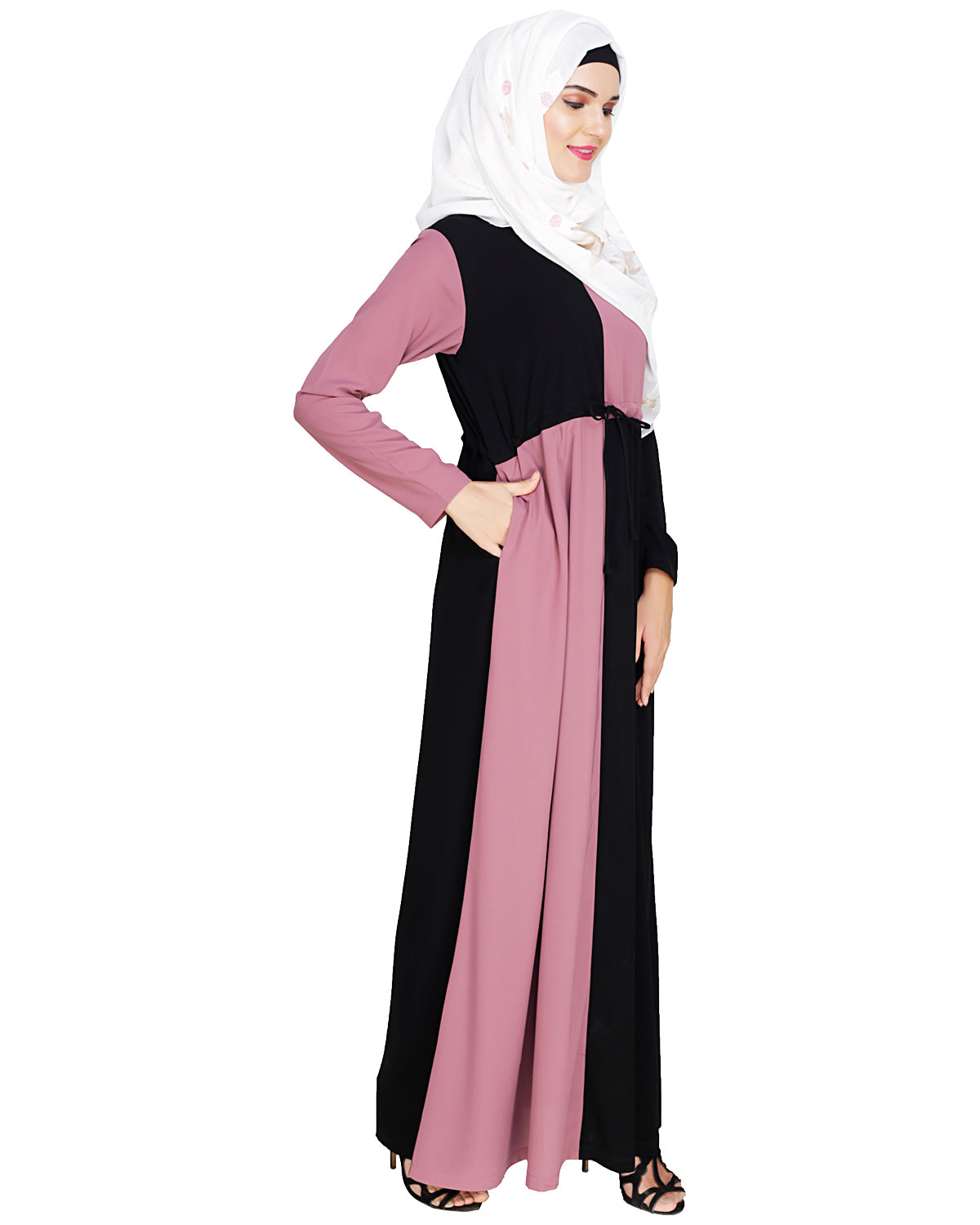 Colour Block Abaya Onion Pink
