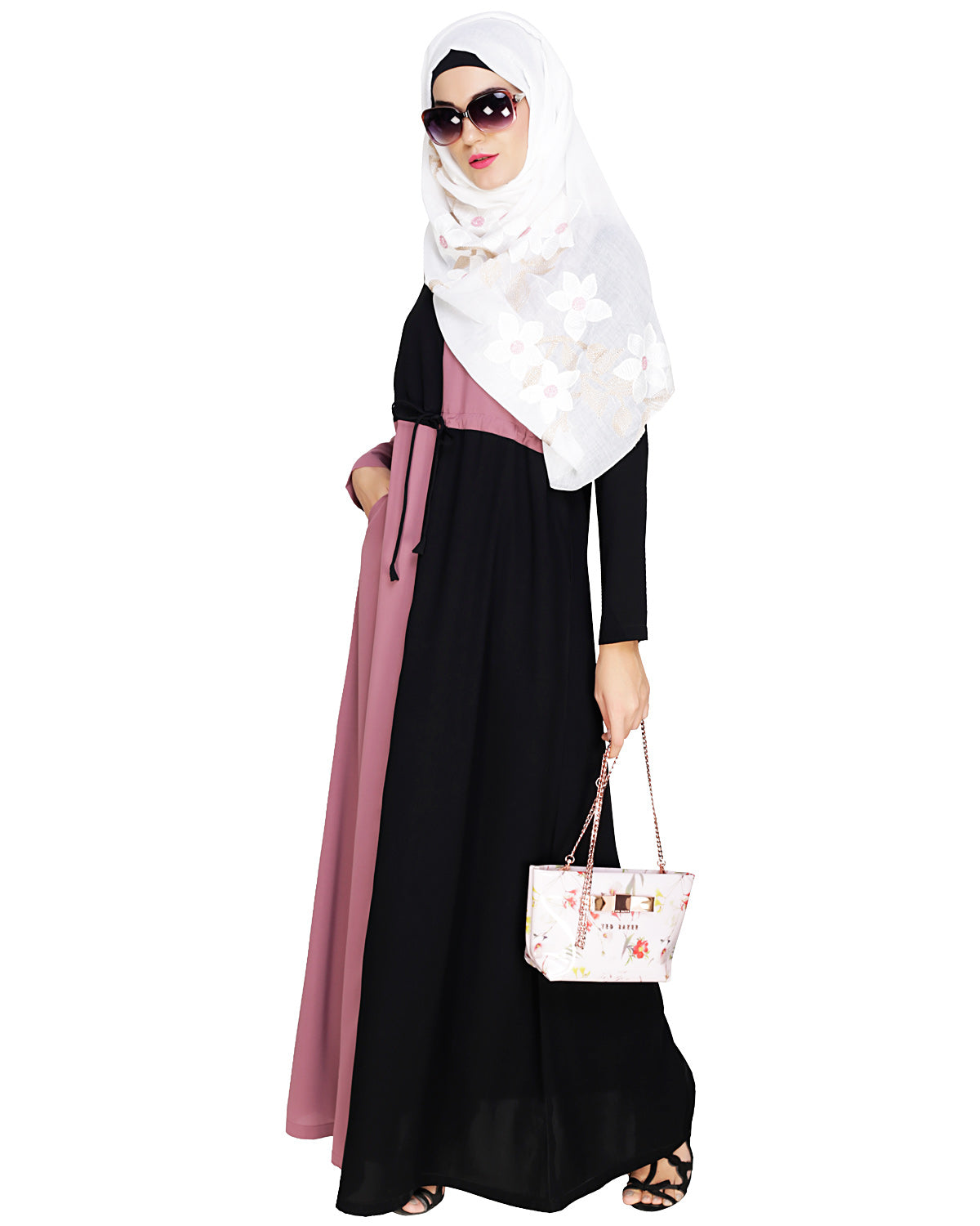 Colour Block Abaya Onion Pink