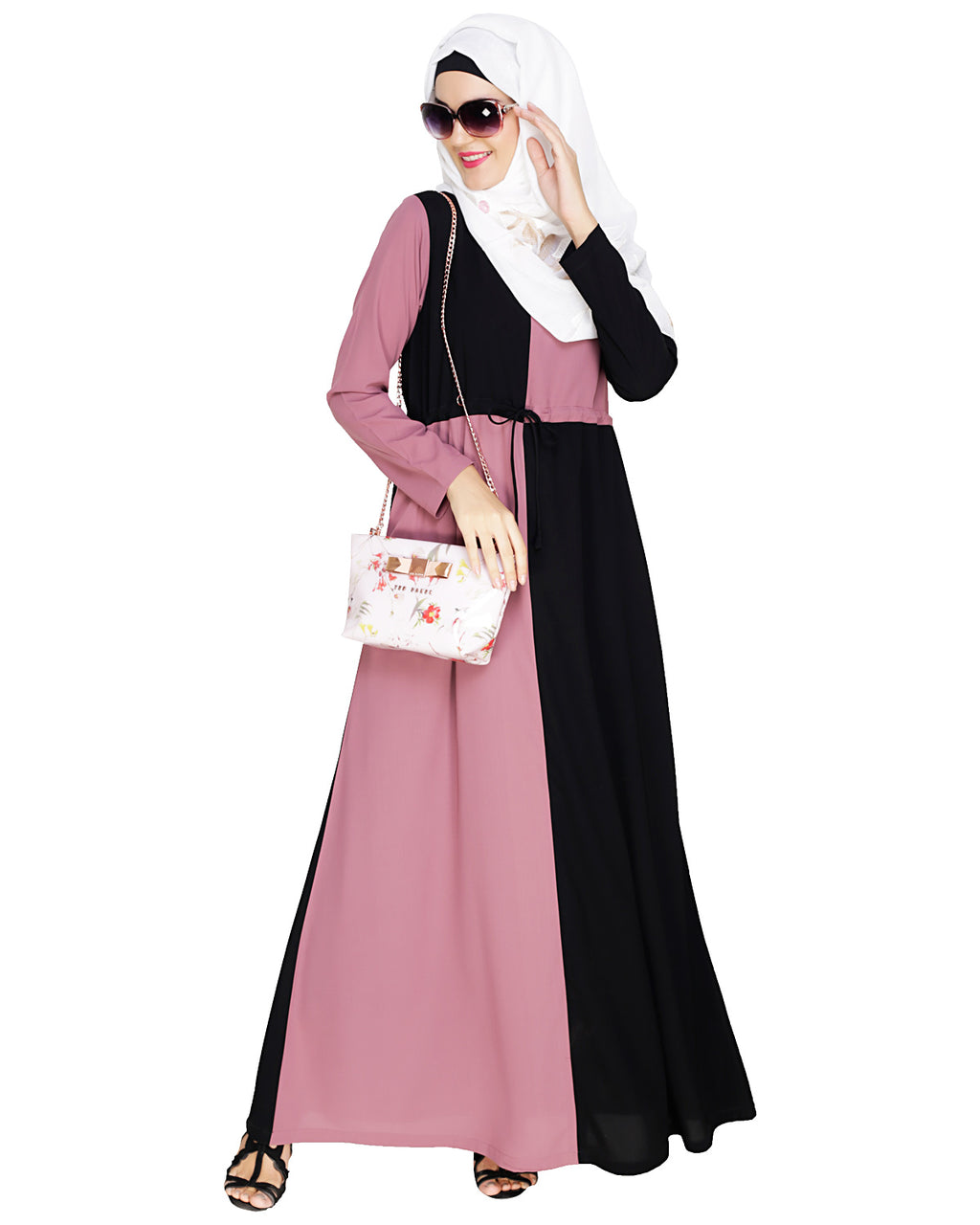 Colour Block Abaya Onion Pink