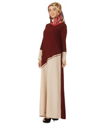 Maroon and Beige Pintuck Abaya Maroon & Beige