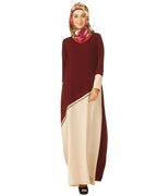 Maroon and Beige Pintuck Abaya Maroon & Beige