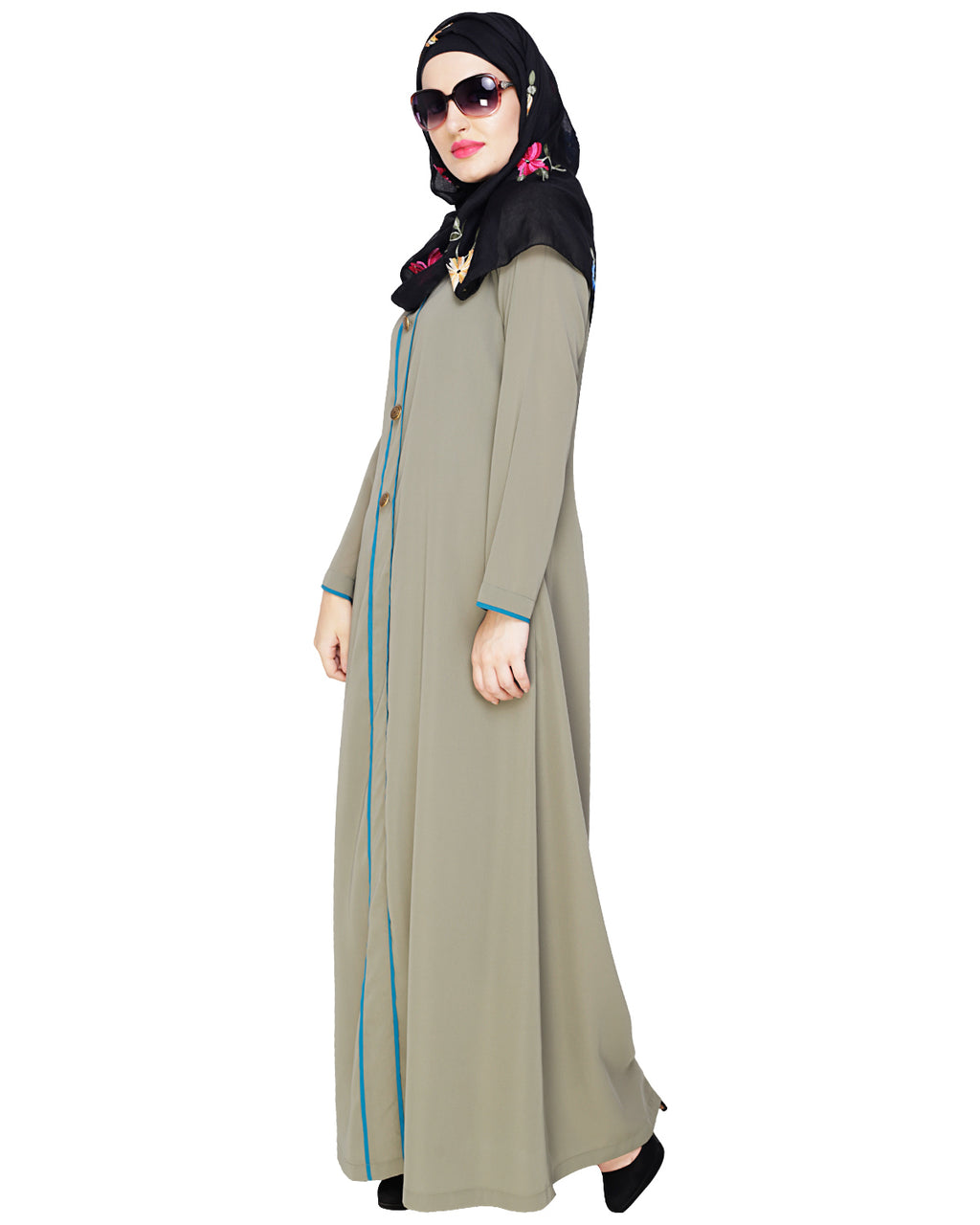 Sober Abaya with Detailing Bottle Green