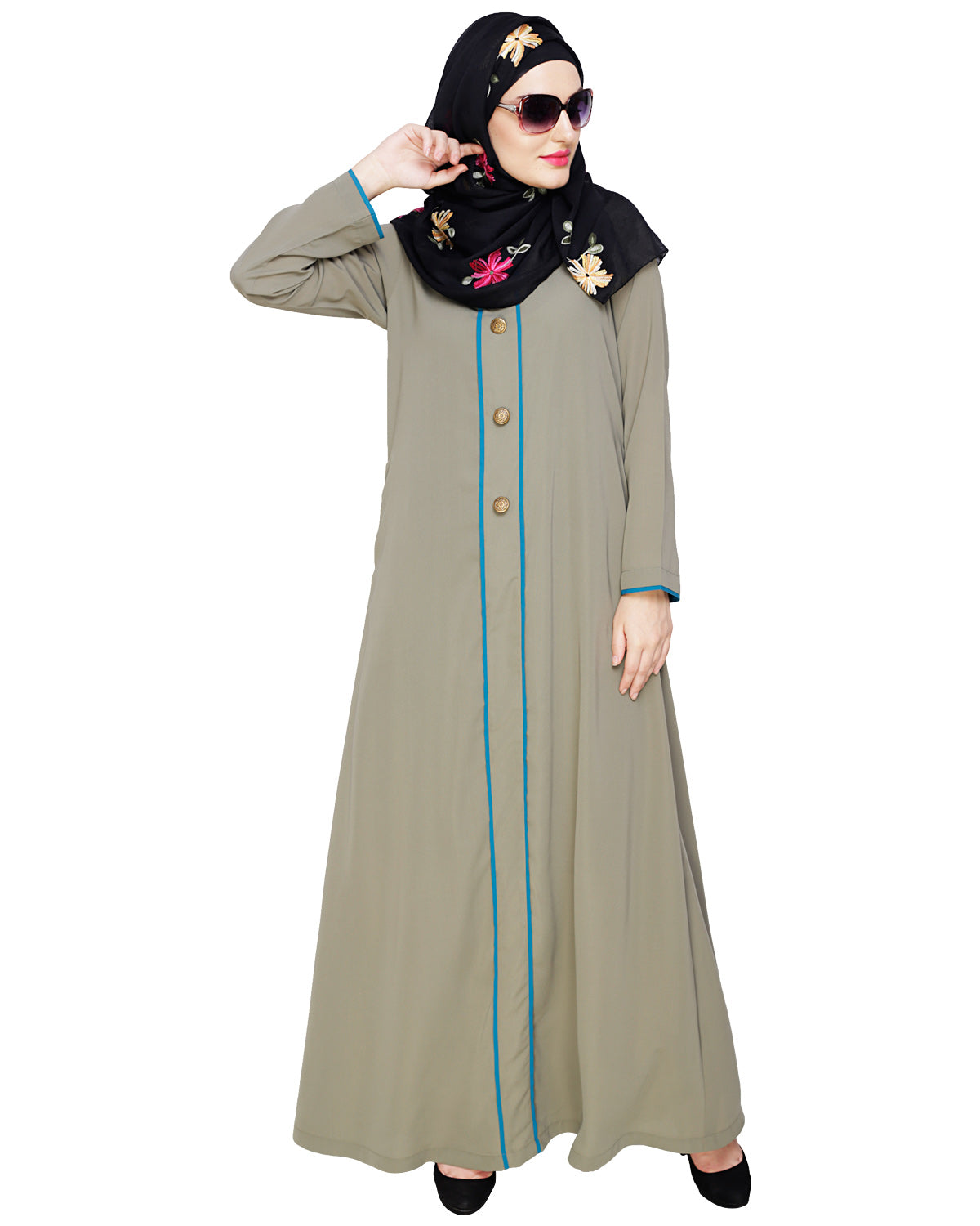 Sober Abaya with Detailing Bottle Green