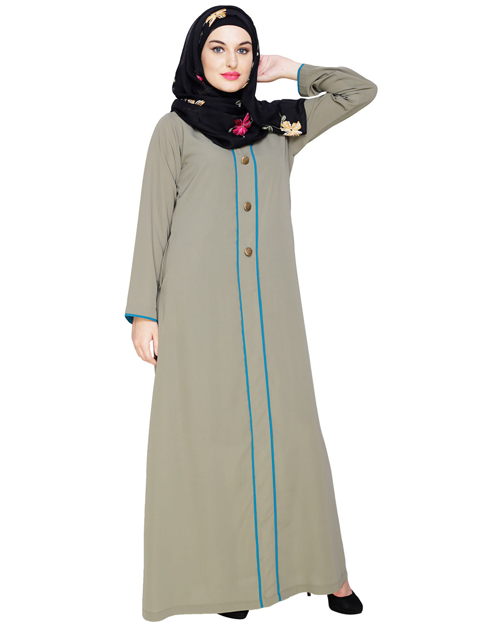 Sober Abaya with Detailing Bottle Green