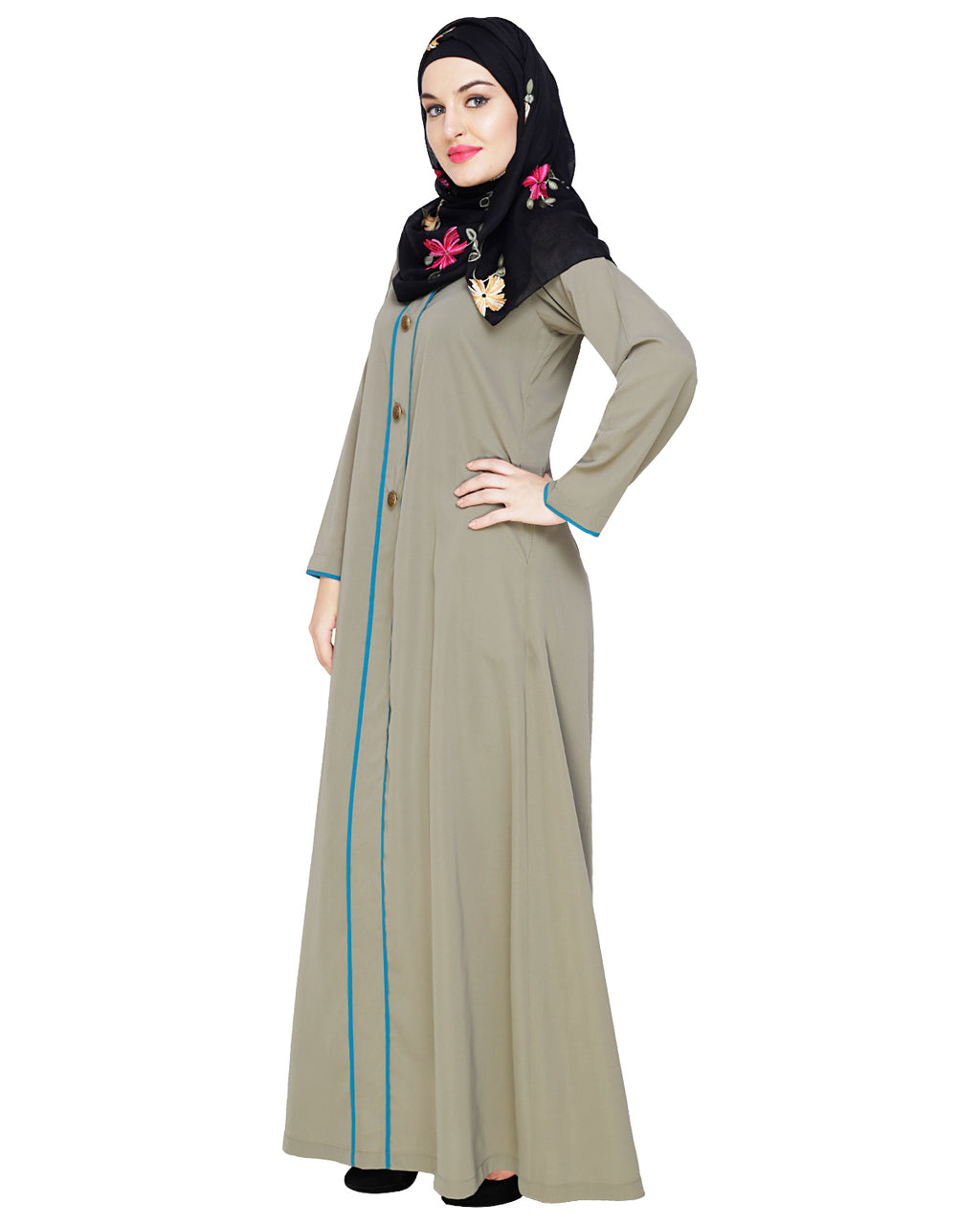 Sober Abaya with Detailing Bottle Green