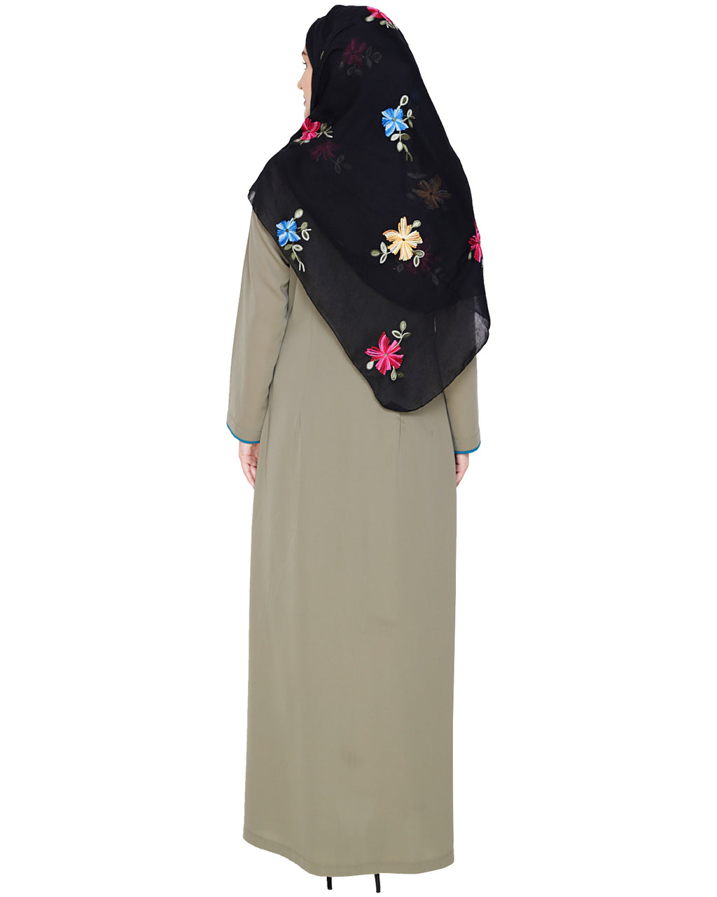 Sober Abaya with Detailing Bottle Green