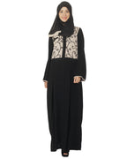 Black and Beige Box Pleated Embroidered Abaya Black
