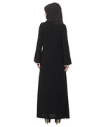 Black and Beige Box Pleated Embroidered Abaya Black