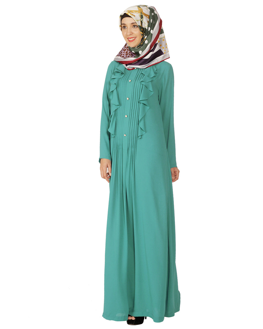 Sea Foam Ruffled Abaya Sea Green