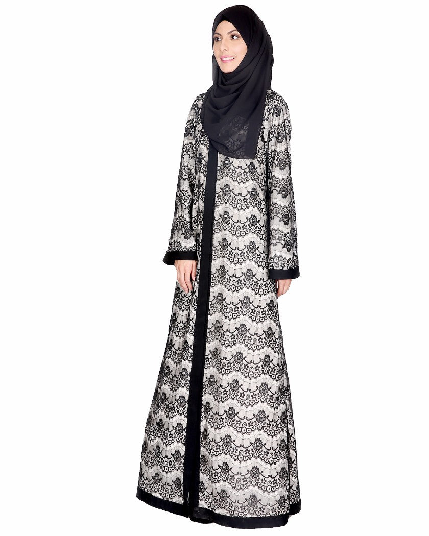 Double Layer Laced Abaya Black