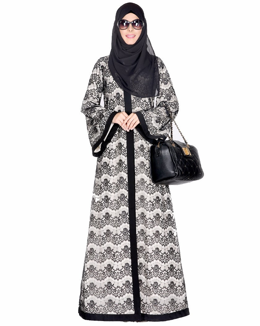 Double Layer Laced Abaya Black