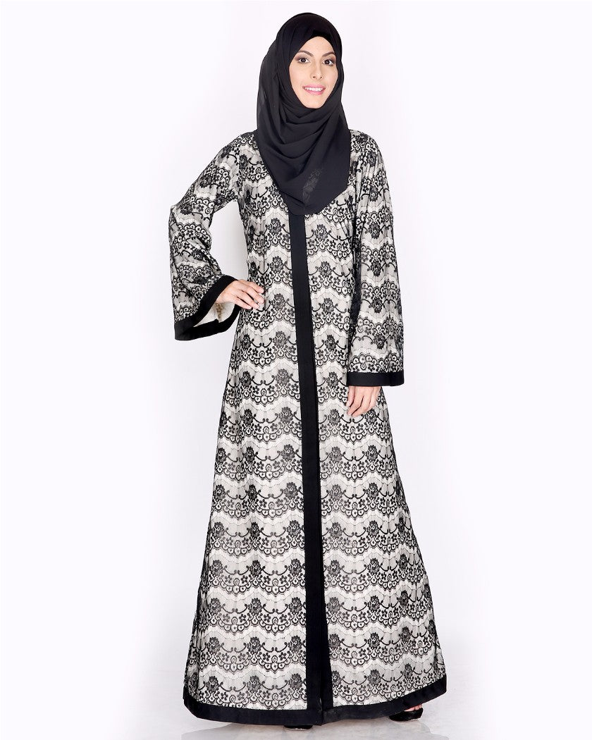 Double Layer Laced Abaya Black