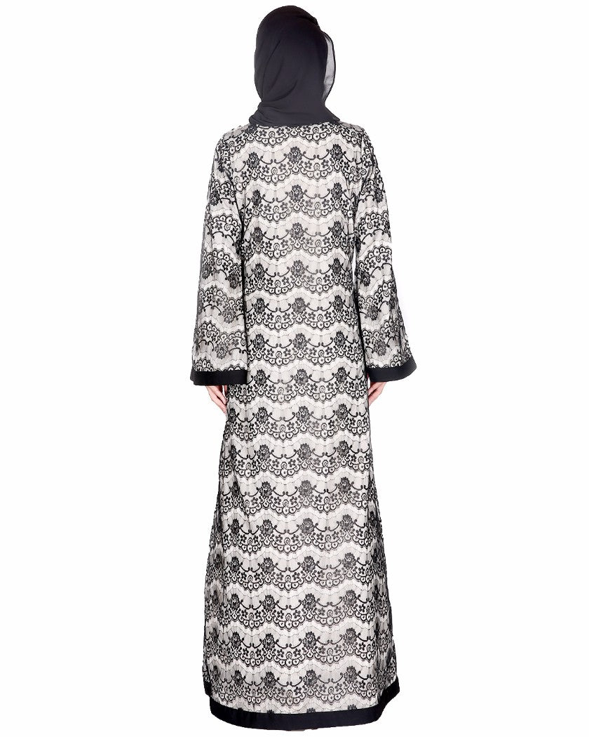 Double Layer Laced Abaya Black