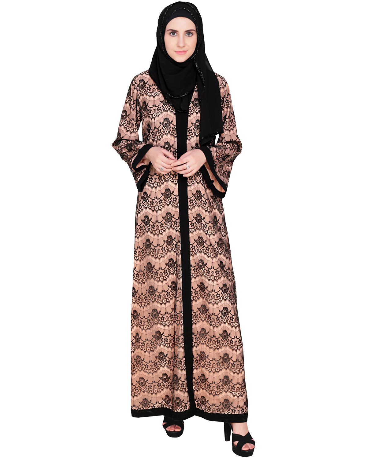 Double Layer Laced Abaya Black