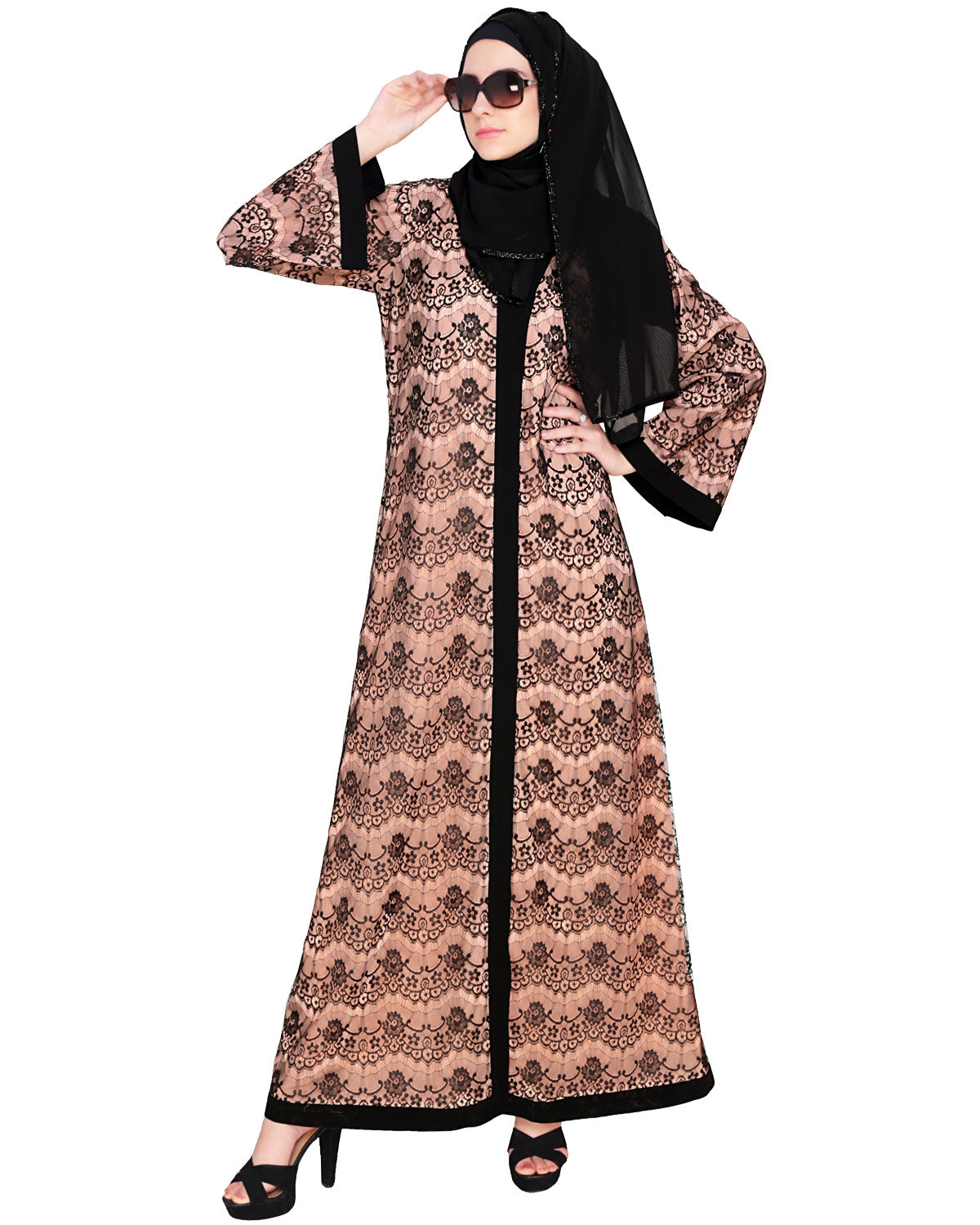 Double Layer Laced Abaya Black